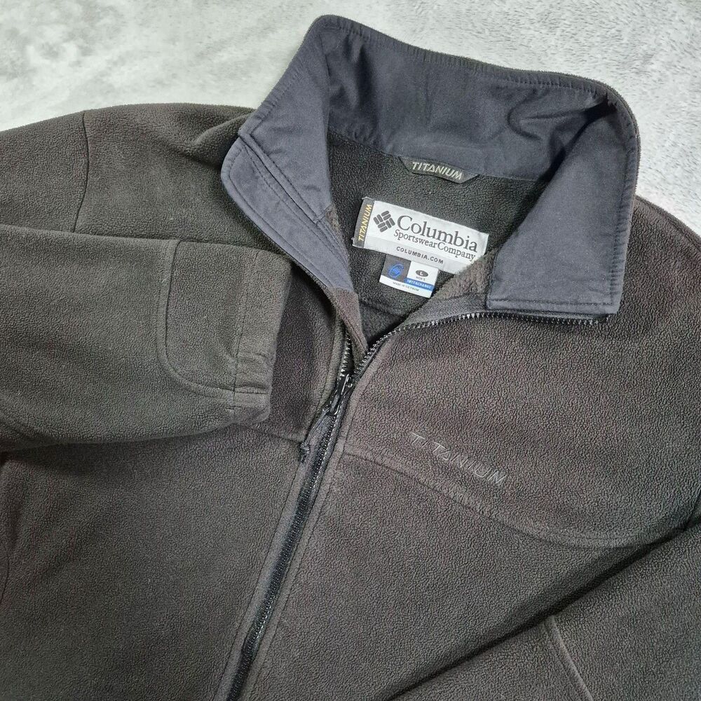 Columbia Titanium Fleece Jacket Mens Large Gray Full Zip Stand Collar Outdoor
